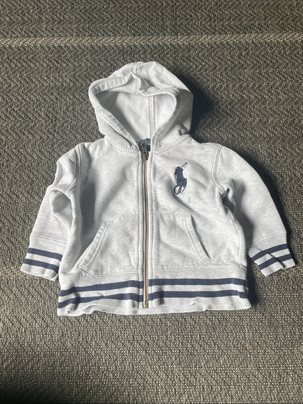 Polo by Ralph Lauren Light Gray Zip Hoodie with Navy Trim
